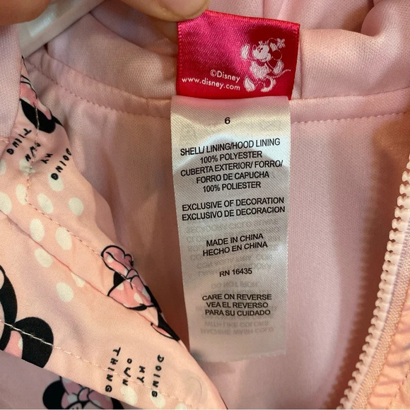 Disney Junior Minnie Mouse Jacket Hooded Ears Pink Size 6 - Picture 4 of 6